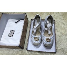 Gucci Double G Leather Platform 10cm Espadrille 573023 with Grosgrain Lace-up White Gucci Double G Leather Platform 10cm Espadrille 573023 with Grosgrain Lace-up White