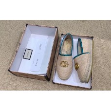 Gucci Chevron Raffia Espadrilles With Double G 577374/578547 Nude/Turquoise 2019 Gucci Chevron Raffia Espadrilles With Double G 577374/578547 Nude/Turquoise 2019