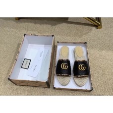 Gucci Chevron Raffia Espadrilles Slides Sandals With Double G 578554 Black 2019 Gucci Chevron Raffia Espadrilles Slides Sandals With Double G 578554 Black 2019