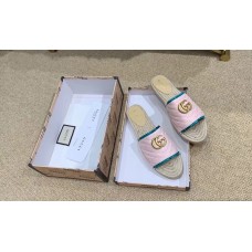 Gucci Chevron Raffia Espadrilles Slides Sandals With Double G 578554 Pink 2019 Gucci Chevron Raffia Espadrilles Slides Sandals With Double G 578554 Pink 2019