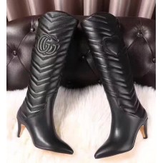 Gucci GG Matelasse Chevron Leather High Boots Black 2017 Gucci GG Matelasse Chevron Leather High Boots Black 2017