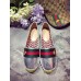 Gucci Embroidered web espadrilles silver
