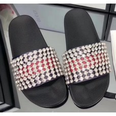 Gucci Web Slide with Crystals 505330 Blue/Red Leather 2018 Gucci Web Slide with Crystals 505330 Blue/Red Leather 2018