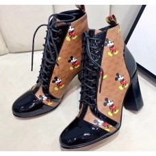 Gucci Patent Black Lace-up Ankle Boots GG Khaki Mickey Mouse 2019 Gucci Patent Black Lace-up Ankle Boots GG Khaki Mickey Mouse 2019