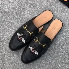 Gucci Princetown Bee Embroidered Leather Slipper Black 2017 Gucci Princetown Bee Embroidered Leather Slipper Black 2017