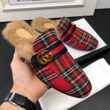 gucci men's Princetown  leather slipper with RED CHECK