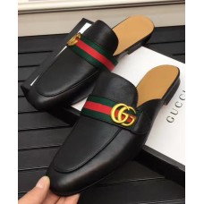 Gucci Pincetown Double G Calfskin Web Strap Men's Slipper 469891 Black 2017 Gucci Pincetown Double G Calfskin Web Strap Men's Slipper 469891 Black 2017