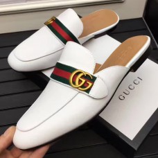 Gucci Pincetown Double G Calfskin Web Strap Men's Slipper 469891 White 2017 Gucci Pincetown Double G Calfskin Web Strap Men's Slipper 469891 White 2017
