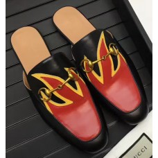 Gucci Pricetown Horsebit Detail Fire Print Men's Slipper Black 2017 Gucci Pricetown Horsebit Detail Fire Print Men's Slipper Black 2017