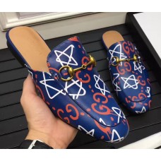 Gucci Ghost Princetown Horsebit Detail Men's Slipper 426219 Blue 2017 Gucci Ghost Princetown Horsebit Detail Men's Slipper 426219 Blue 2017