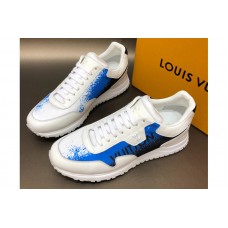 Louis Vuitton 1A5ASF LV Run Away Sneaker in white calf leather and Blue textile printed Louis Vuitton 1A5ASF LV Run Away Sneaker in white calf leather and Blue textile printed