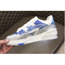 Louis Vuitton 1A8A9S LV Trainer sneaker in White/Blue calf leather Louis Vuitton 1A8A9S LV Trainer sneaker in White/Blue calf leather