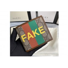 Gucci ‎636166 ‘Fake/Not’ print billfold wallet in Beige and ebony GG Supreme canvas