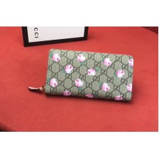 Gucci 408667 GG Canvas With Calfskin Leather Rose Printed Wallet Gucci 408667 GG Canvas With Calfskin Leather Rose Printed Wallet