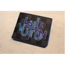 Louis Vuitton N60303 LV Multiple Wallet In Damier Graphite Canvas and Blue Louis Vuitton N60303 LV Multiple Wallet In Damier Graphite Canvas and Blue