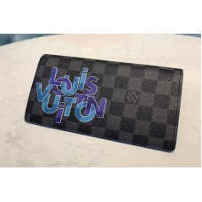 Louis Vuitton N60326 LV Brazza Wallet In Damier Graphite Canvas With Blue Louis Vuitton N60326 LV Brazza Wallet In Damier Graphite Canvas With Blue