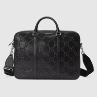 Gucci Medium Briefcase Bag In Black GG Embossed Leather Gucci Medium Briefcase Bag In Black GG Embossed Leather
