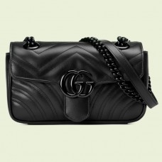 Gucci Black GG Marmont Mini Shoulder Bag with Black Hardware Gucci Black GG Marmont Mini Shoulder Bag with Black Hardware