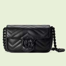 Gucci GG Marmont In Black Matelasse Leather Belt Bag 