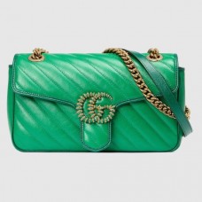 Gucci GG Marmont Small Shoulder Bag In Green Diagonal Leather Gucci GG Marmont Small Shoulder Bag In Green Diagonal Leather