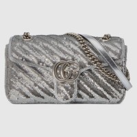 Gucci GG Marmont Small Shoulder Bag In Silver Sequin Gucci GG Marmont Small Shoulder Bag In Silver Sequin