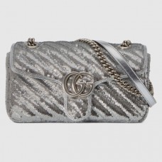 Gucci GG Marmont Small Shoulder Bag In Silver Sequin Gucci GG Marmont Small Shoulder Bag In Silver Sequin