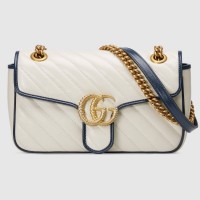 Gucci GG Marmont Small Shoulder Bag In White Diagonal Leather Gucci GG Marmont Small Shoulder Bag In White Diagonal Leather