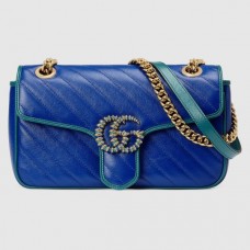 Gucci GG Marmont Small Shoulder Bags In Blue Diagonal Leather Gucci GG Marmont Small Shoulder Bags In Blue Diagonal Leather