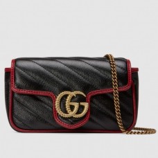 Gucci GG Marmont Super Mini Bag In Black Diagonal Leather Gucci GG Marmont Super Mini Bag In Black Diagonal Leather
