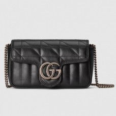 Gucci GG Marmont Super Mini Bag In Black Matelasse Leather Gucci GG Marmont Super Mini Bag In Black Matelasse Leather