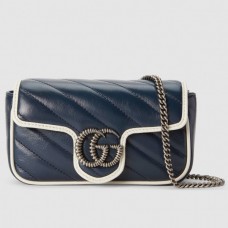 Gucci GG Marmont Super Mini Bag In Blue Diagonal Leather Gucci GG Marmont Super Mini Bag In Blue Diagonal Leather