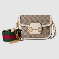 Gucci Horsebit 1955 Mini Bag In GG Supreme With White Trim Gucci Horsebit 1955 Mini Bag In GG Supreme With White Trim