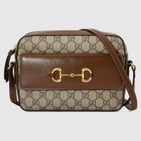 Gucci Horsebit 1955 Small Bag In GG Canvas With Brown Trim Gucci Horsebit 1955 Small Bag In GG Canvas With Brown Trim