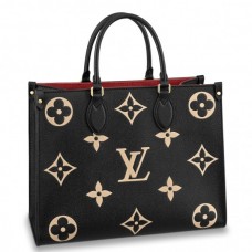 Louis Vuitton M45495 LV OnTheGo MM medium tote bag Black Embossed grained cowhide leather Louis Vuitton M45495 LV OnTheGo MM medium tote bag Black Embossed grained cowhide leather