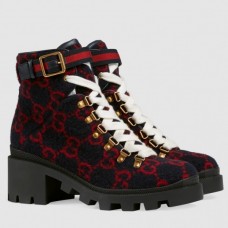 Gucci Ankle Boots In Blue and Red GG Wool Gucci Ankle Boots In Blue and Red GG Wool