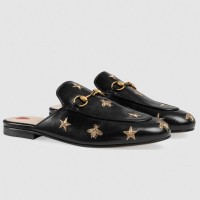 Gucci Black Princetown Slippers Embroidered Bees And Stars Gucci Black Princetown Slippers Embroidered Bees And Stars