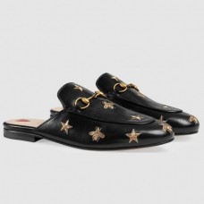 Gucci Black Princetown Slippers Embroidered Bees And Stars Gucci Black Princetown Slippers Embroidered Bees And Stars