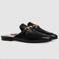 Gucci Black Princetown Slippers With Web and Horsebit Gucci Black Princetown Slippers With Web and Horsebit