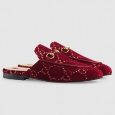 Gucci Princetown Slippers In Red GG Velvet Gucci Princetown Slippers In Red GG Velvet