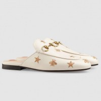 Gucci White Princetown Slippers Embroidered Bees And Stars Gucci White Princetown Slippers Embroidered Bees And Stars