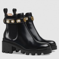 Gucci Ankle Boots In Black Leather with Crystals Gucci Ankle Boots In Black Leather with Crystals