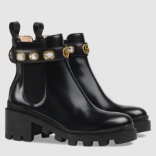 Gucci Ankle Boots In Black Leather with Crystals Gucci Ankle Boots In Black Leather with Crystals