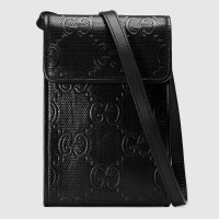 Gucci Mini Messengers Bag In Black GG Embossed Leather Gucci Mini Messengers Bag In Black GG Embossed Leather