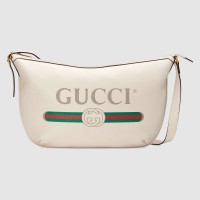 Gucci Vintage Logo Print Half-Moon Hobo Bag 523588 White 2018 Gucci Vintage Logo Print Half-Moon Hobo Bag 523588 White 2018