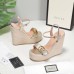 Gucci Metallic Double G Espadrille Wedge Sandals