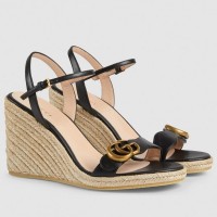 Gucci Black Double G Espadrille Wedge Sandals Gucci Black Double G Espadrille Wedge Sandals
