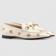 Gucci Jordaan Embroidered Loafers In White Leather Gucci Jordaan Embroidered Loafers In White Leather