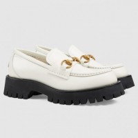 Gucci Lug Sole Horsebit Loafers In White Leather Gucci Lug Sole Horsebit Loafers In White Leather