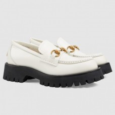 Gucci Lug Sole Horsebit Loafers In White Leather Gucci Lug Sole Horsebit Loafers In White Leather