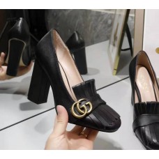 Gucci Marmont Fringed Loafer Heels 105 In Black Gucci Marmont Fringed Loafer Heels 105 In Black